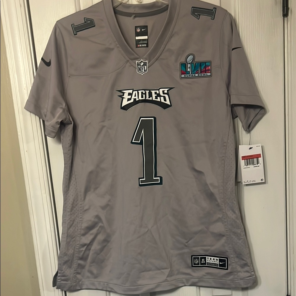 Nike Gray Eagles Football Jersey with Number 1 Hurts